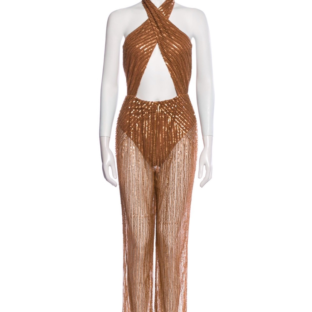 Revolve X Michael Costello Bronze Sequin Jumpsuit